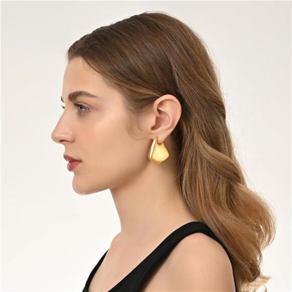 Trendy Fin Earrings | 18K Gold Plated Geometric Statement Hoops - Picture 2 of 4